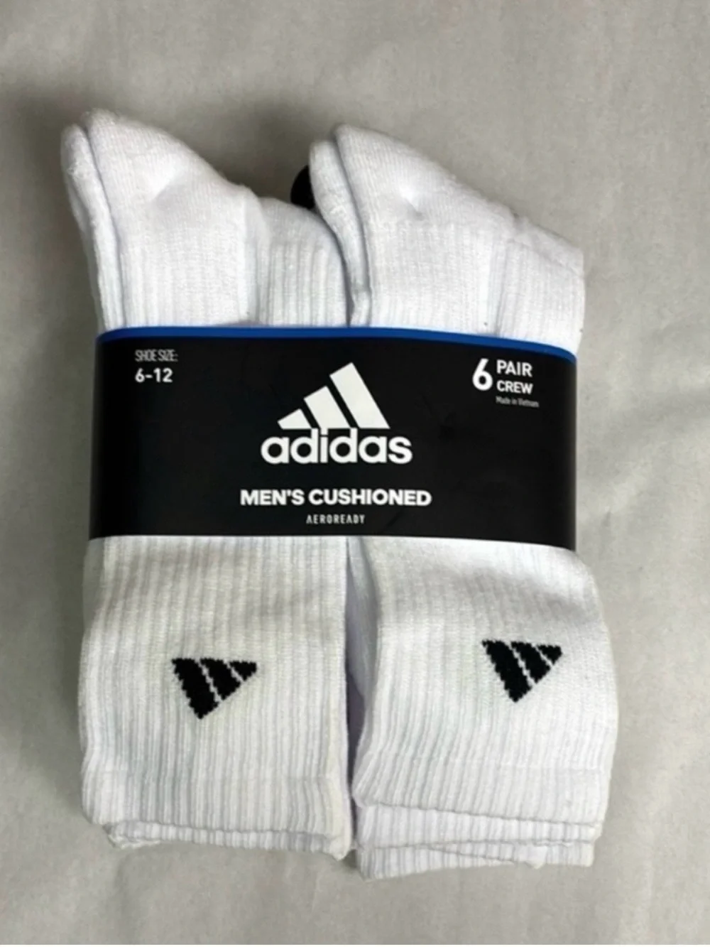 New Adidas Socks Men’s 6 Pair White Cushioned Crew Sock Active Casual Athletic